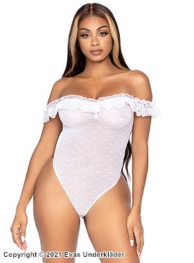 Romantischer Dessous-Teddy, Rüschenbesatz, off shoulder